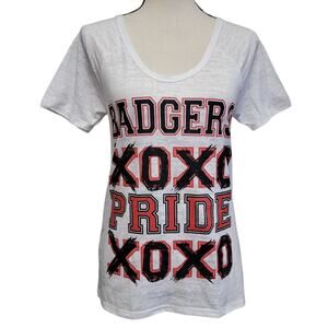 Wisconsin Badgers Tshirt Womens Sz S Red White Burnout UW NCAA Collegiate‎ Shirt